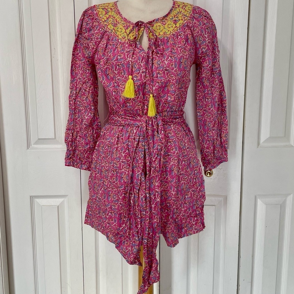 J. Crew Pink Floral Dress with Yellow Embroidery